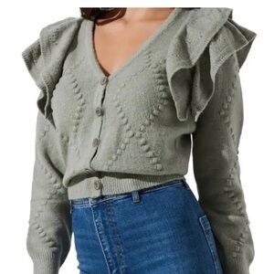 Astr Women's Ruffled Cardigan - Sage Green